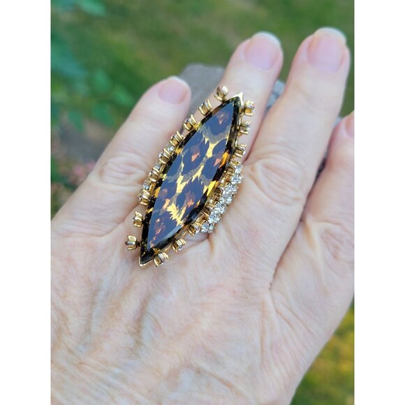Betsey Johnson Leopard Print Statement Ring Lucite Rhinestone size 7.5s - Picture 6 of 8